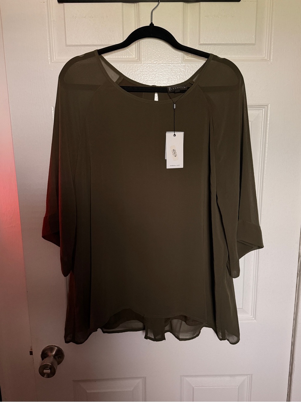 bobeau Olive Green Semi-Sheer Blouse